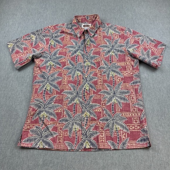 Vintage Art Of Eddy Y By Reyn Spooner Shirt Men Large Reverse Print Palms Hawaii